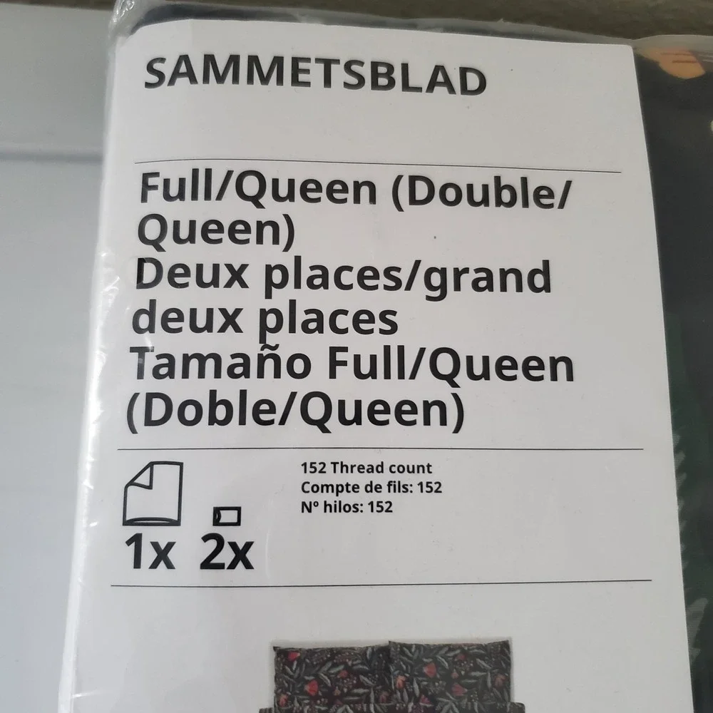 IKEA Sammetsblad QUEEN Full Duvet Cover w Pillowcases SET Black Floral Scandi
